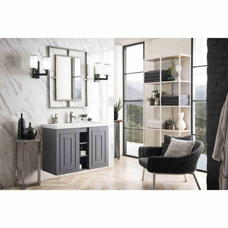 James Martin Vanities Alicante 39.5in Single Vanity, Gray Smoke w/ White Glossy Composite Stone Top E110V39.5GSMWG